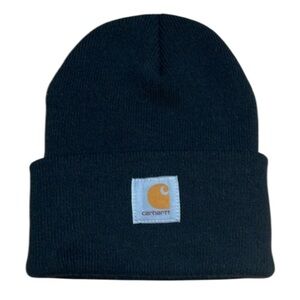 CARHARTT Unisex Knit Beanie Black Logo Folded Cuff OS